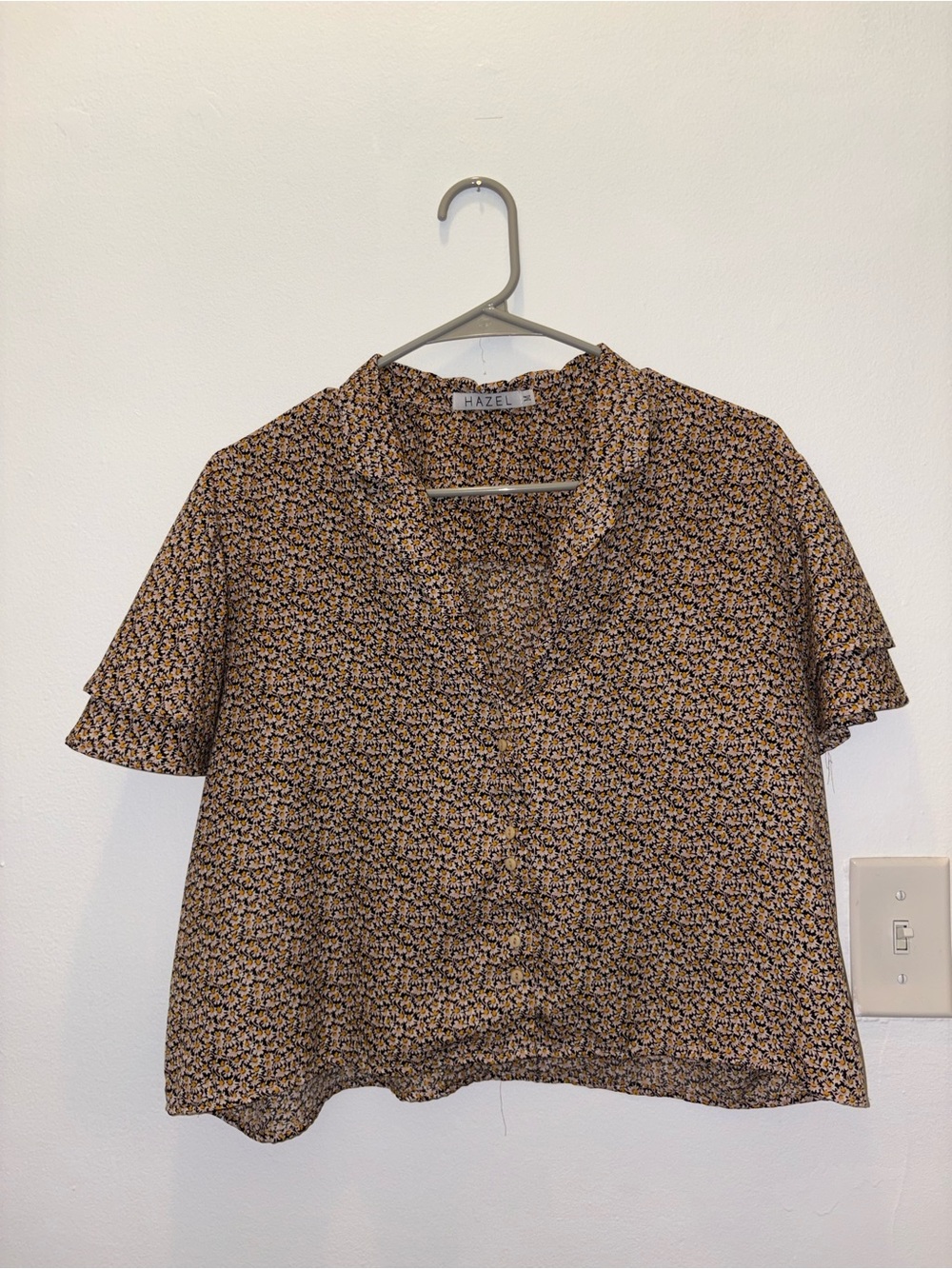 hazel Brown Floral Short Sleeve Button-Down Top